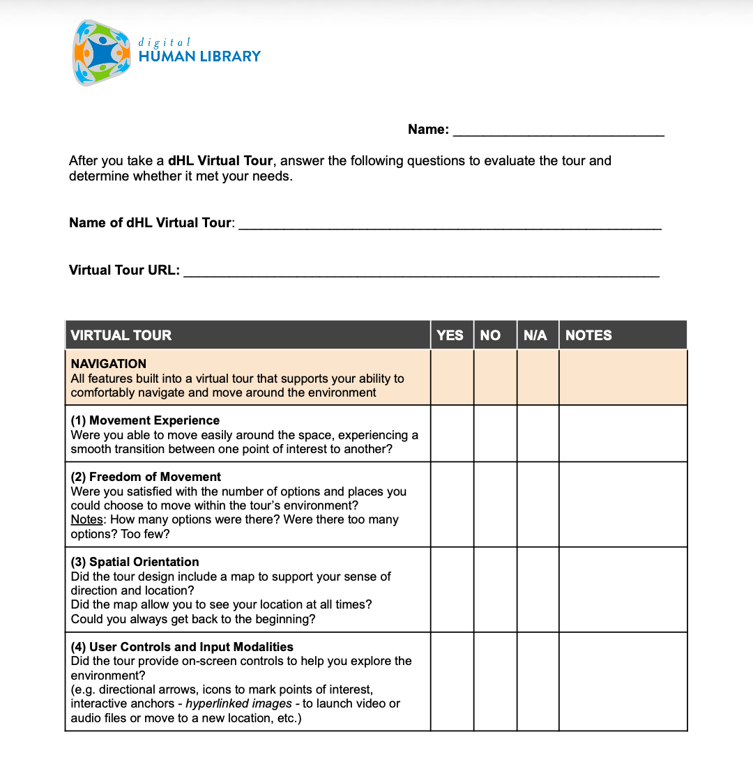 Evaluate a Virtual Tour screenshot of evaluate a virtual tour pdf