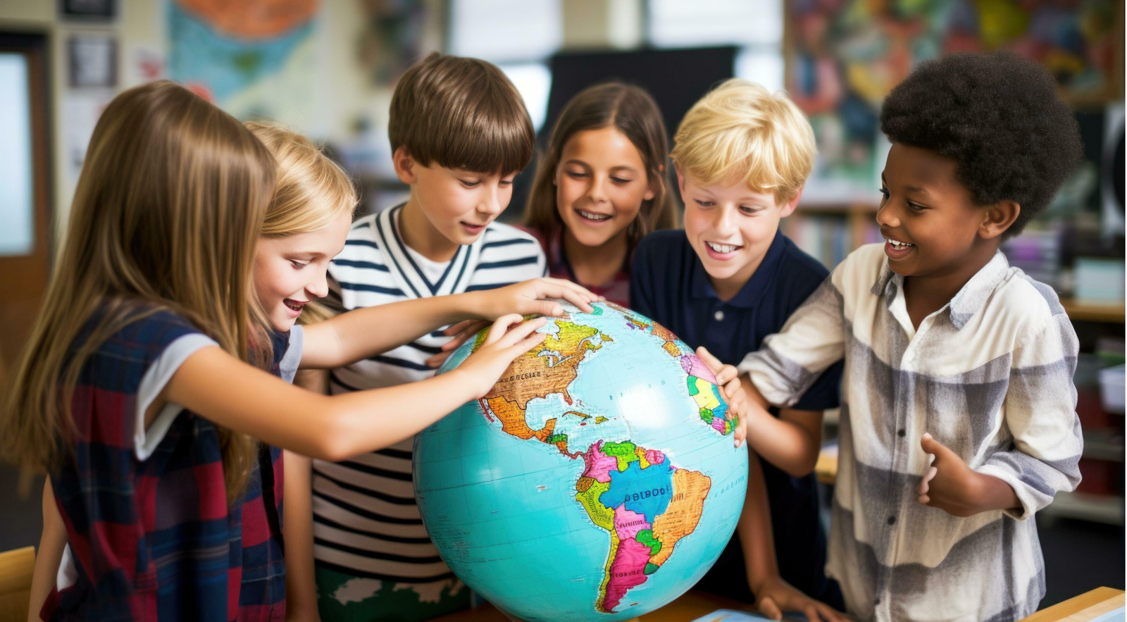 kids around globe in class