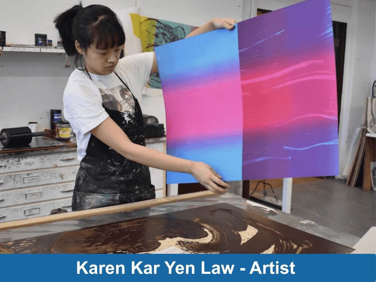 asian female artist making prints
