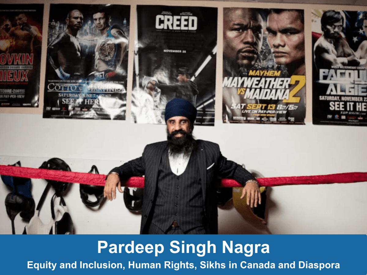 sikh man standing in front of boxing posters with boxing gloves