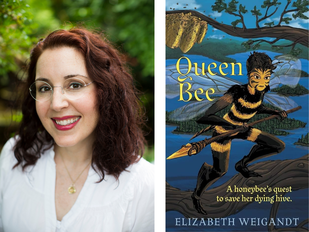 white female author headshot beside image of book cover