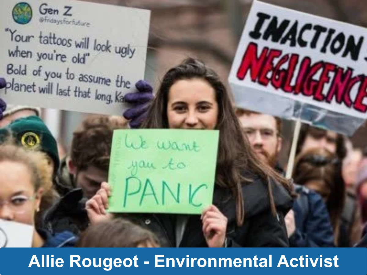 female activist in crowd holding sign