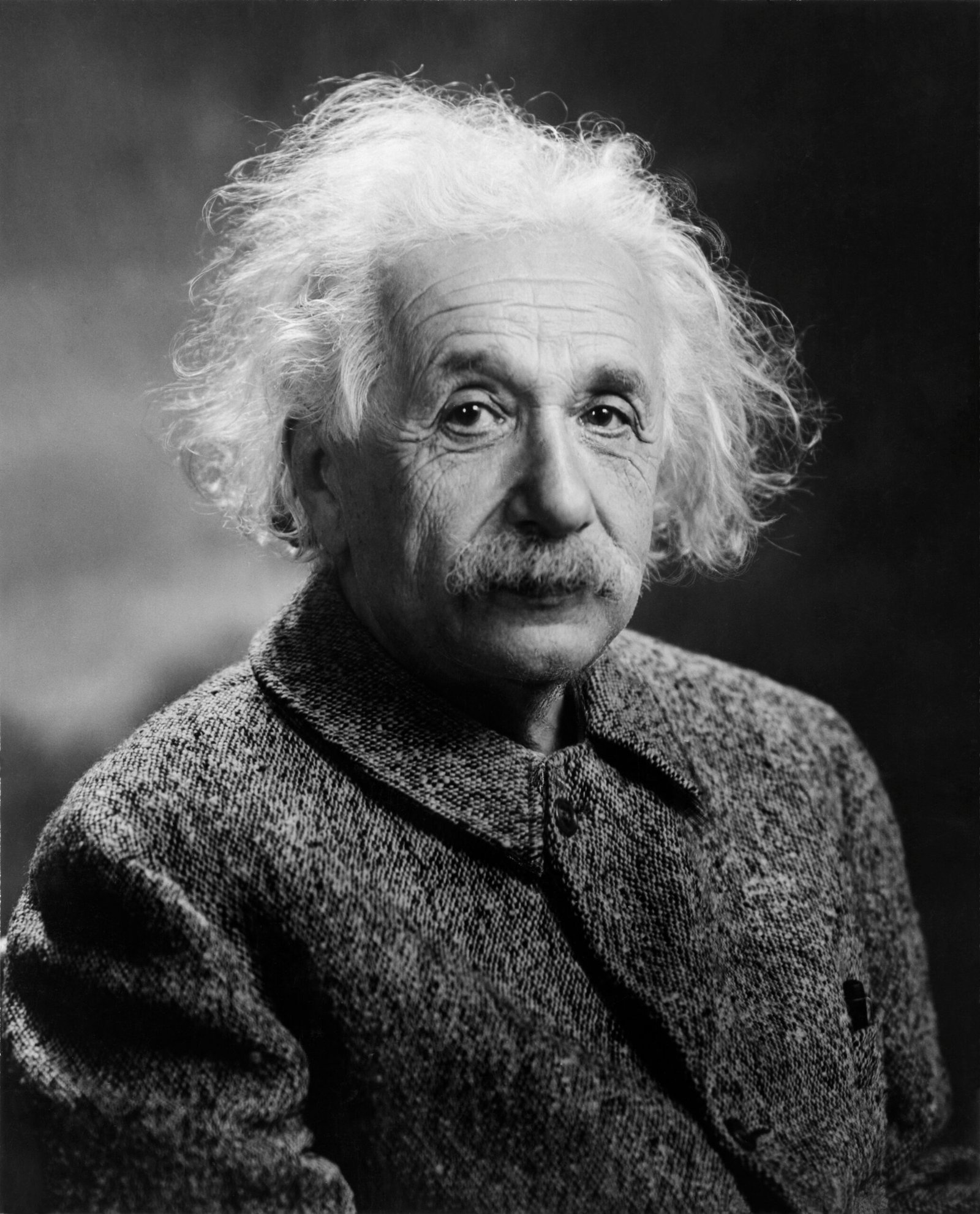 black and white photo of Albert Einstein